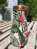pure copper jar with lid and beautiful enameled floral details perfect for serving water and stylish addition to our home decor