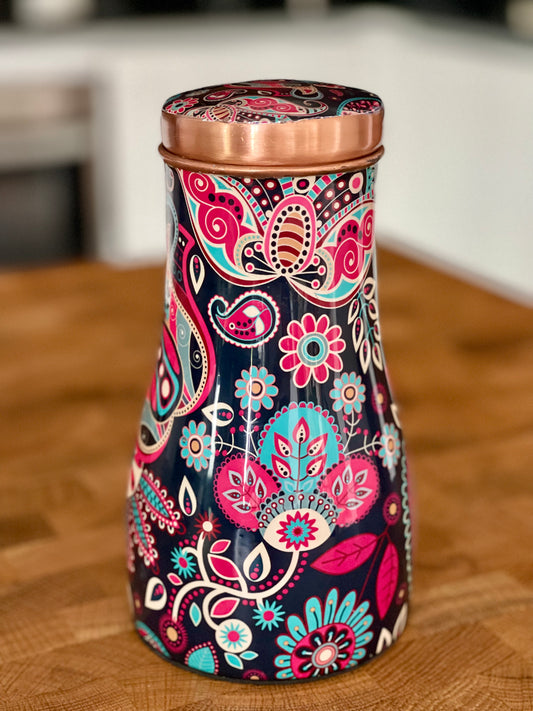 copper-jar-for-drinking-water-with-colorful-enameled-floral-design-and-lid