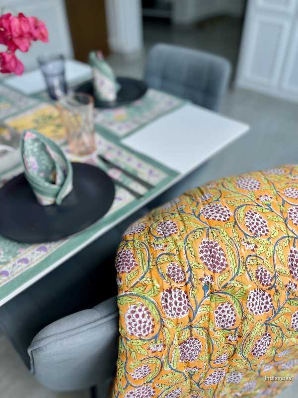 Handmade Jaipuri Double Quilt Blanket with Pomegranate Hand block printed in orange pure cotton