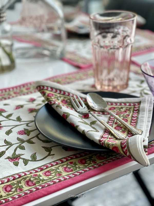 placemat and napkin set with rose design and elegant rose border for 6 person dinner setting