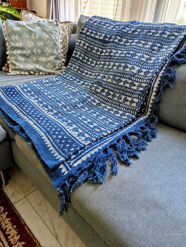 indigo color extra long cotton throw for the couch or bedroom