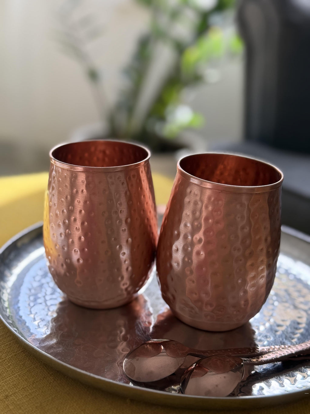 polished copper tumbler made from pure copper and hammered finished for drinking water