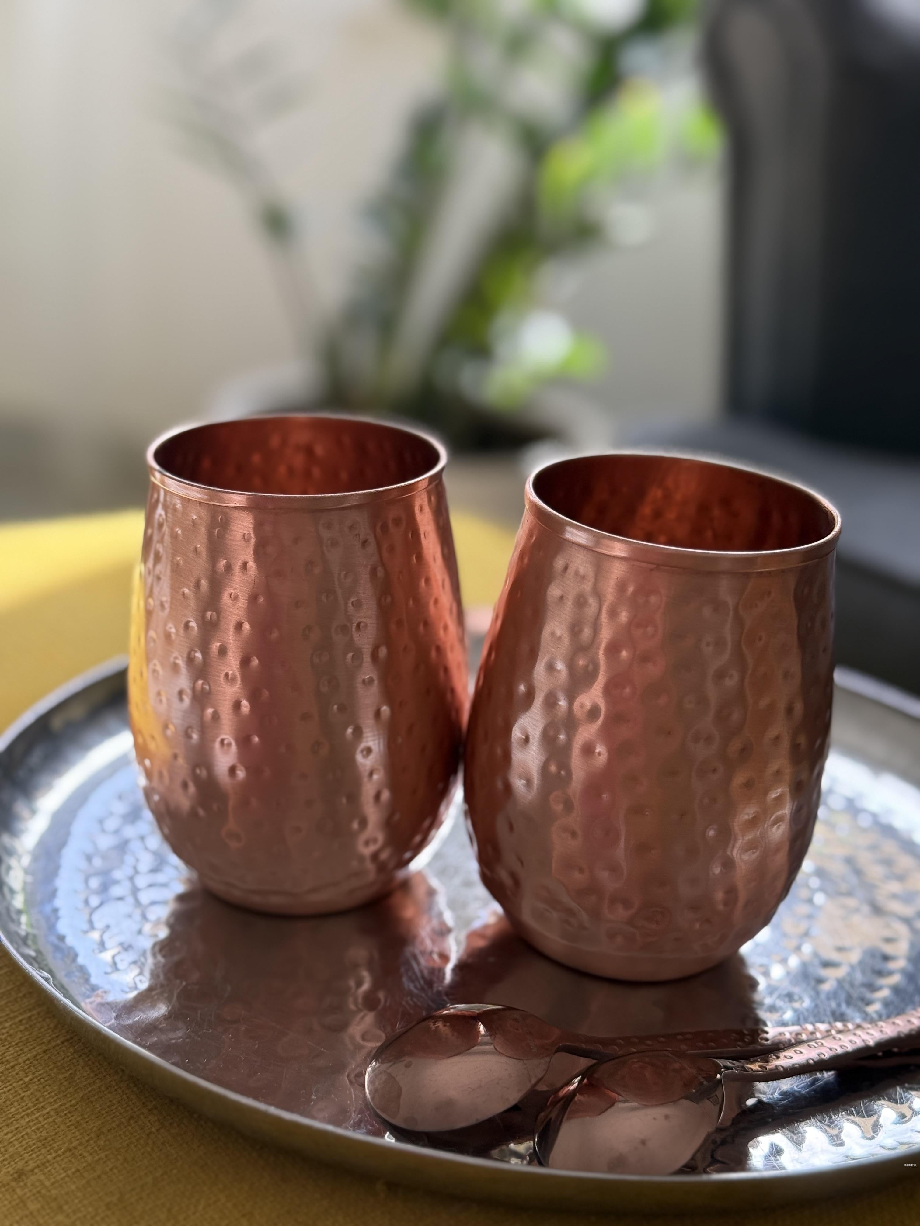 polished copper tumbler made from pure copper and hammered finished for drinking water