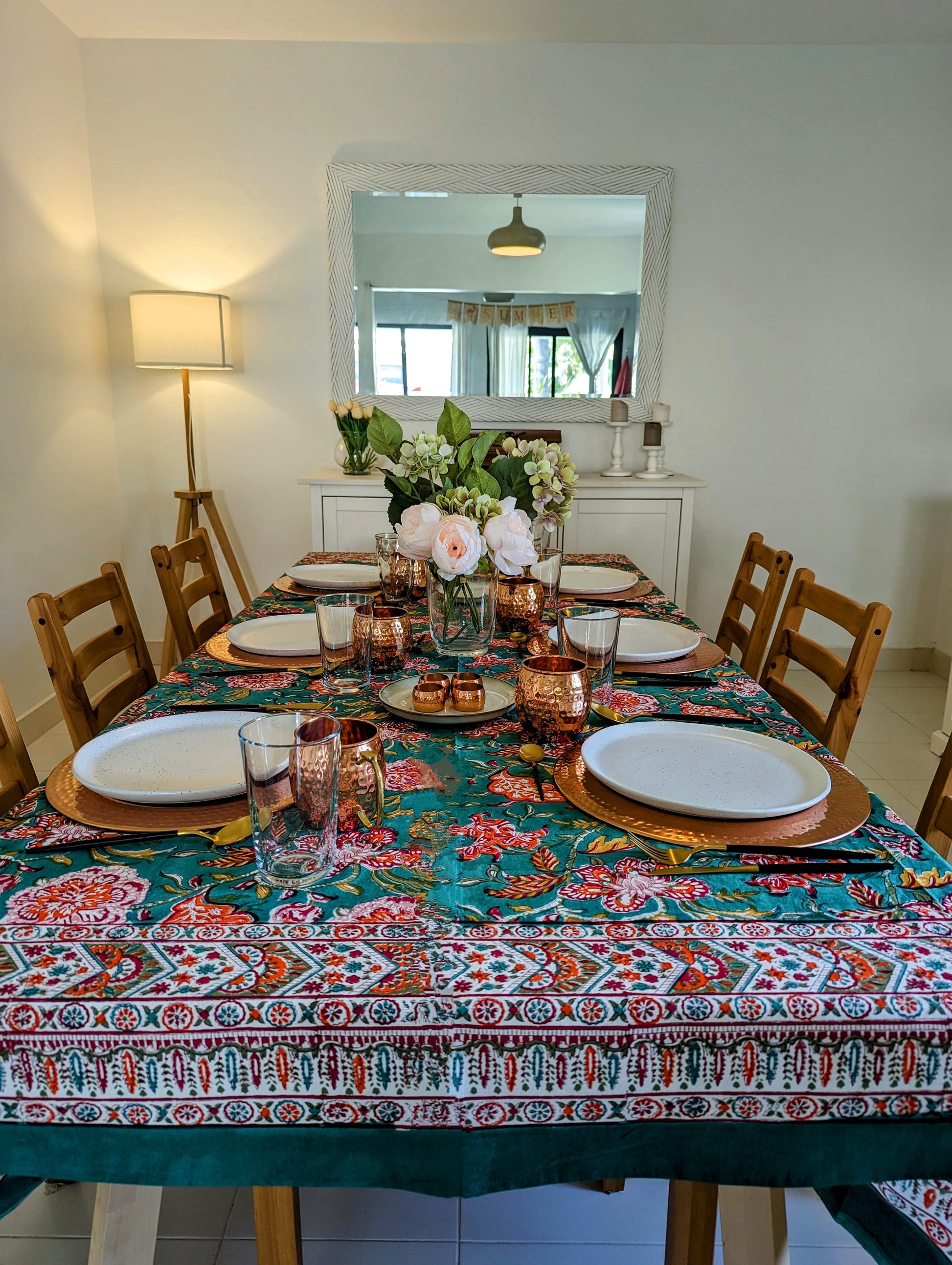 beautiful-green-tablecloth-rectancular-for-6-seater-table-with-handblock-printed-flower-design