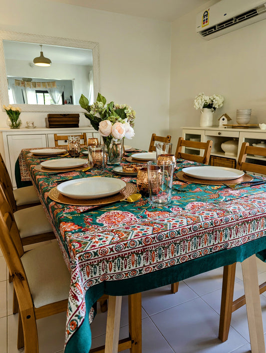 beautiful-green-tablecloth-rectancular-for-6-seater-table-with-handblock-printed-flower-design