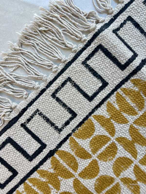 small cotton rug hand block printed with geometrical pattern perfect for the kitchen, living room or bedroom