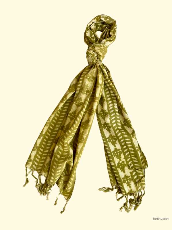 Kaki beige color hand block printed cotton scarf with geometric design lightweight and perfect for any occasion 