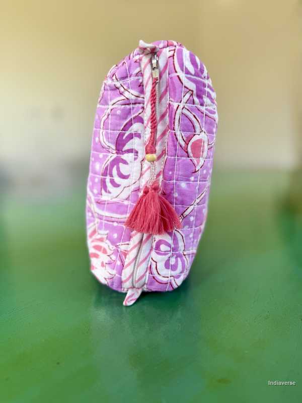 Pink hand block printed medium size toiletry bag for all your travel essentials, leak-proof and washable perfect to gift | Pink Dream