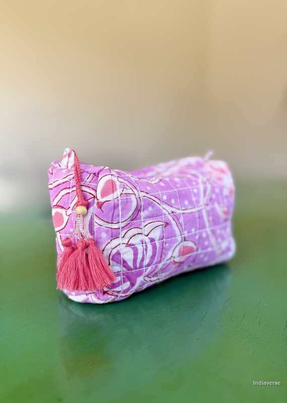 Pink hand block printed medium size toiletry bag for all your travel essentials, leak-proof and washable perfect to gift | Pink Dream