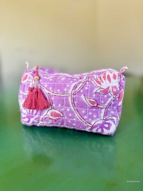 Pink hand block printed medium size toiletry bag for all your travel essentials, leak-proof and washable perfect to gift | Pink Dream