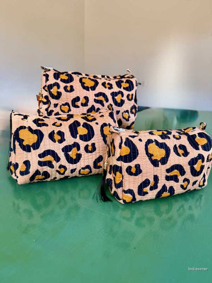 Toiletry Pouch Set with leopard design for toiletries and cosmetics in three sizes small, medium and large | Leopard