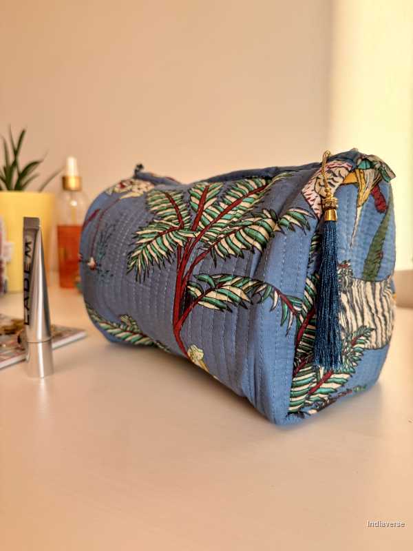 set of three blue pouches with animal theme print | Tropical Jungle