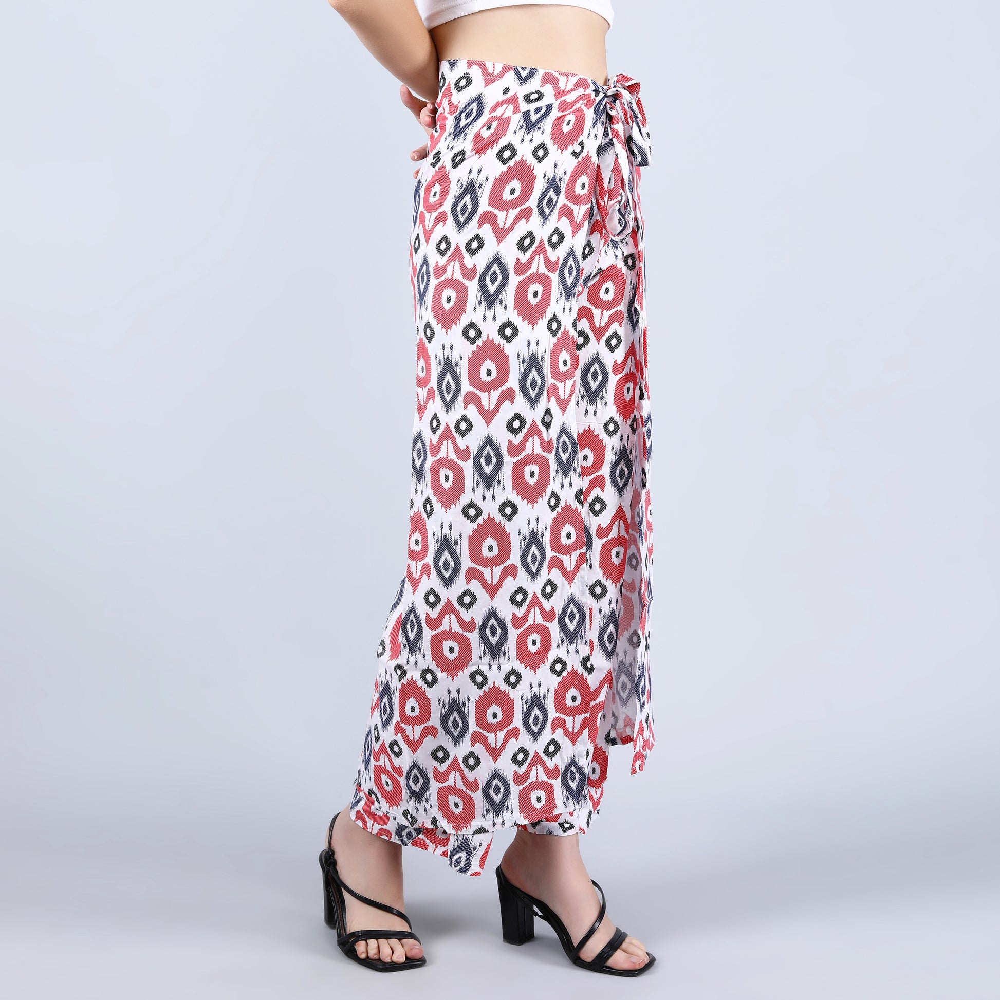 rayon-cotton-wrap-pants-for-tying-around-the-waist-with-Indian-inspired-red-and-blue-ikat-pattern